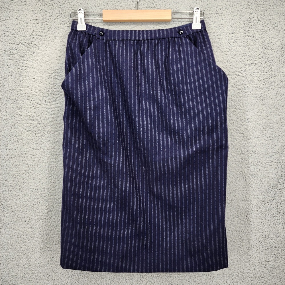 Valentino Couture Vintage Navy Pinstripe Pencil Skirt High Waist Pockets